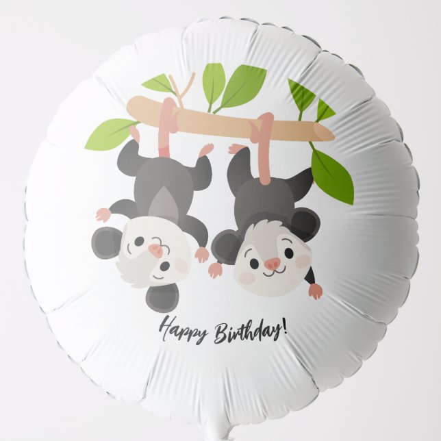 Two Cute Opossums Custom Text Happy Birthday Balloon (Front)