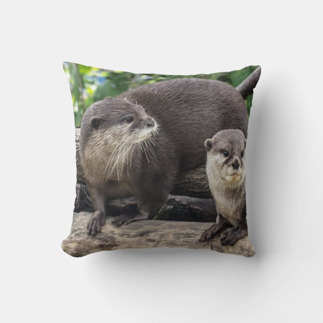 Two Cute Otters | Otter Throw Pillow (Front)