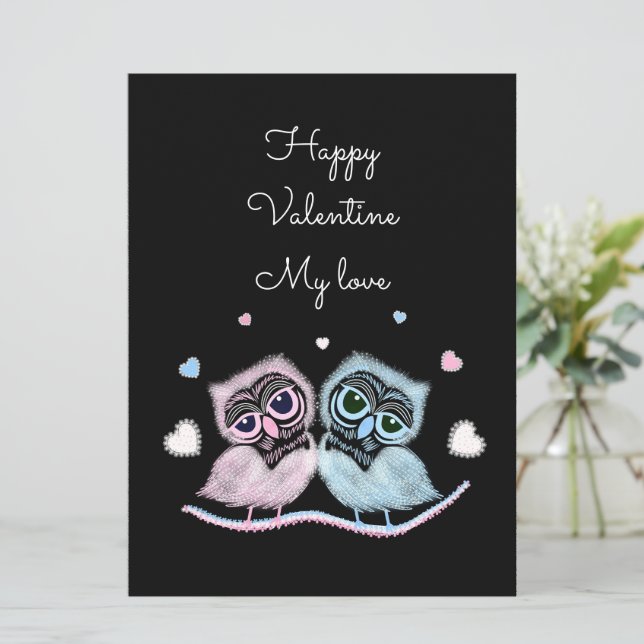 Two cute owls holiday card (Standing Front)