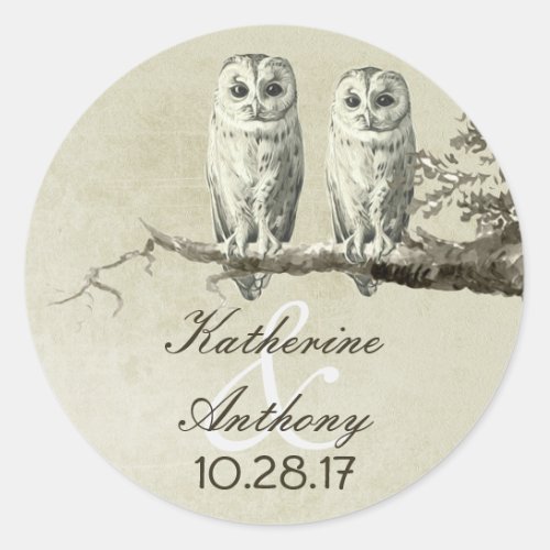 Two cute owls wedding stickers