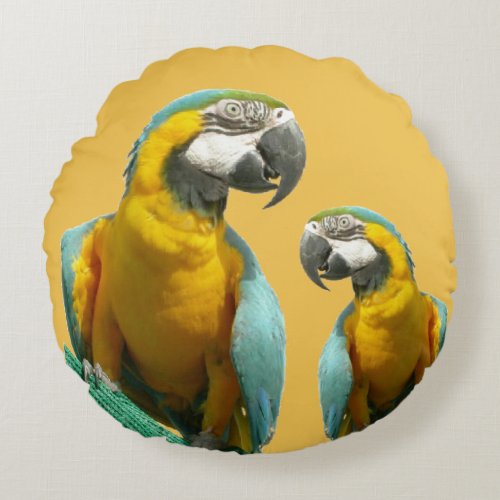 Two Cute Parrots Round Pillow