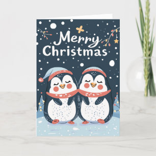 Two cute penguins Merry Christmas Personalized Holiday Card
