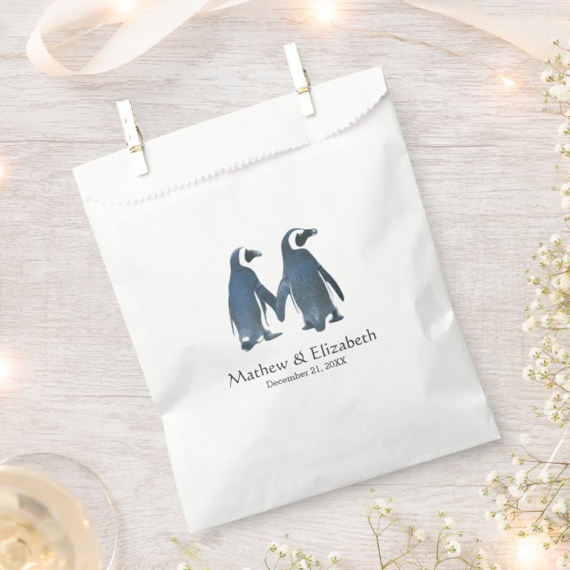Two Cute Penguins | Romantic Wedding Favor Bag (Clipped)