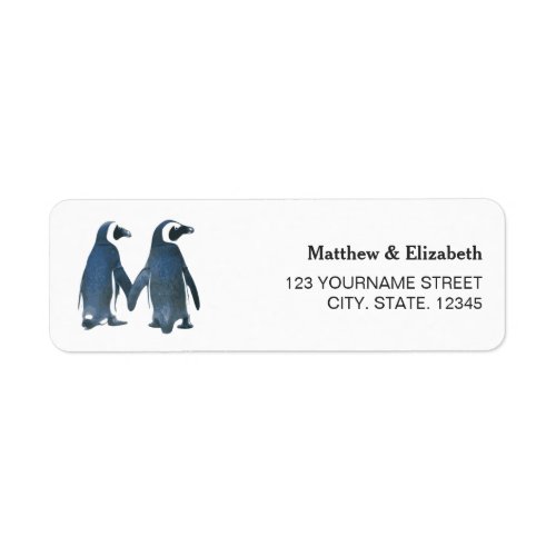 Two Cute Penguins  Romantic Wedding Label