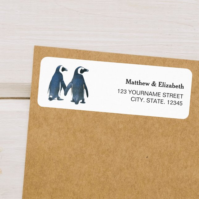 Two Cute Penguins | Romantic Wedding Label (Creator Uploaded)