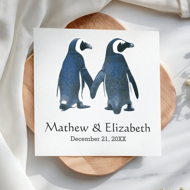 Two Cute Penguins | Romantic Wedding Paper Napkins (Creator Uploaded)