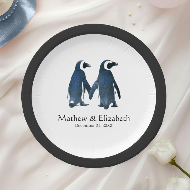Two Cute Penguins | Romantic Wedding Paper Plates (Creator Uploaded)