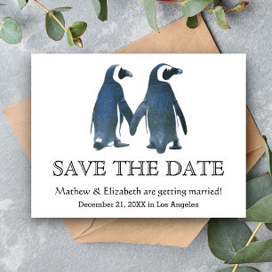 Two Cute Penguins Romantic Wedding Save The Date Announcement Postcard