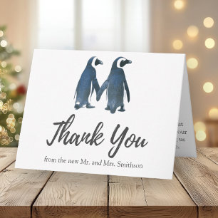 Two Cute Penguins Romantic Wedding Thank You