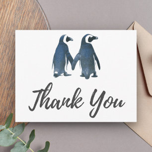 Two Cute Penguins Romantic Wedding Thank You Postcard