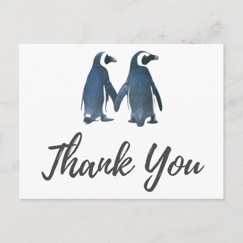 Two Cute Penguins  Romantic Wedding Thank You Postcard