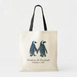 Two Cute Penguins | Romantic Wedding Tote Bag<br><div class="desc">This design features two cute penguins holding hands and standing beside each other.</div>