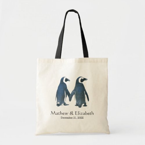 Two Cute Penguins  Romantic Wedding Tote Bag