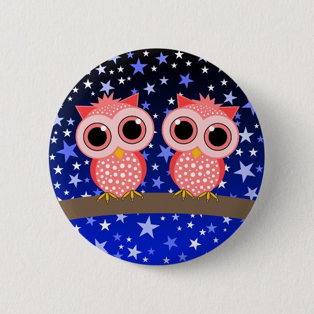 two cute pink owls button (Front)