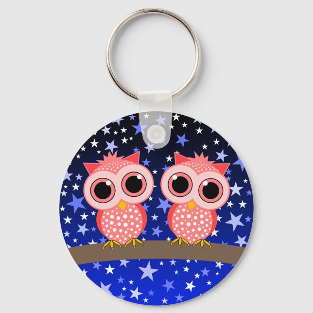 two cute pink owls keychain (Front)