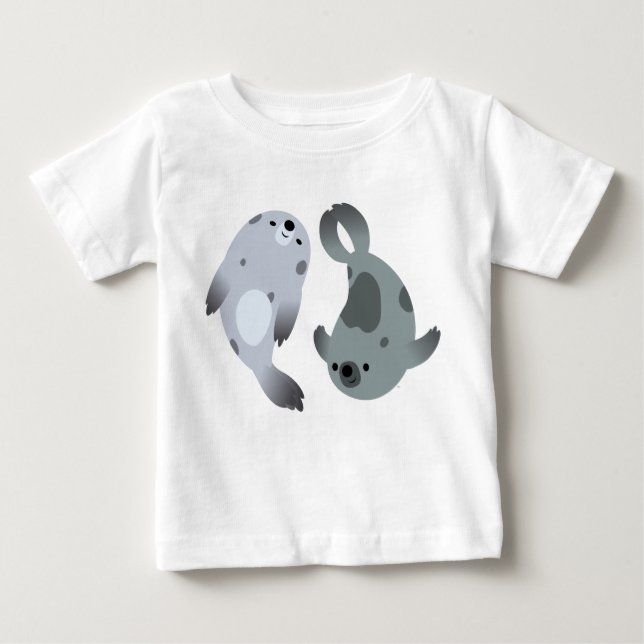 Two Cute Playful Cartoon Harp Seals Baby T-Shirt (Front)
