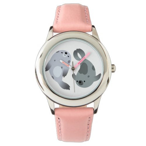 Two Cute Playful Cartoon Harp Seals Watch