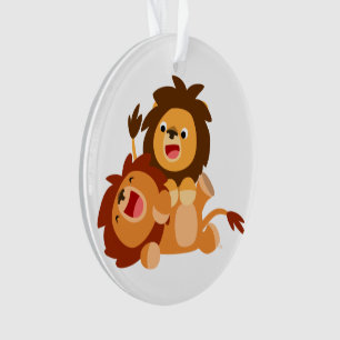 Two Cute Playful Cartoon Lions Acrylic Ornament