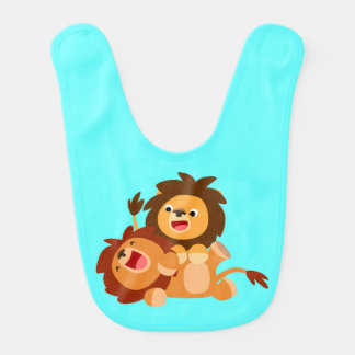 Two Cute Playful Cartoon Lions Baby Bib