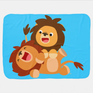 Two Cute Playful Cartoon Lions Baby Blanket