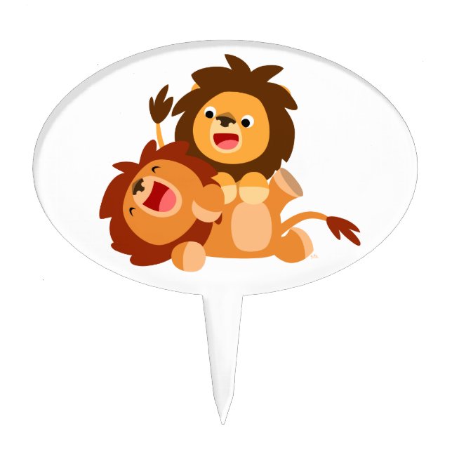 Two Cute Playful Cartoon Lions Cake Pick (Front)