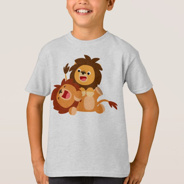 Two Cute Playful Cartoon Lions Children T-Shirt (Front)