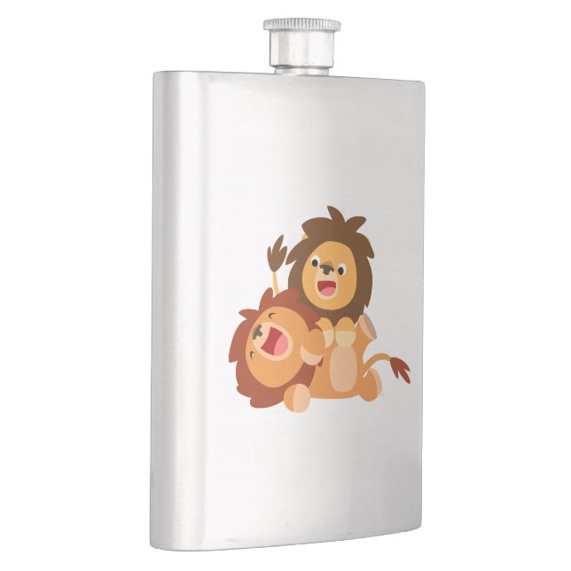 Two Cute Playful Cartoon Lions Classic Flask (Right)