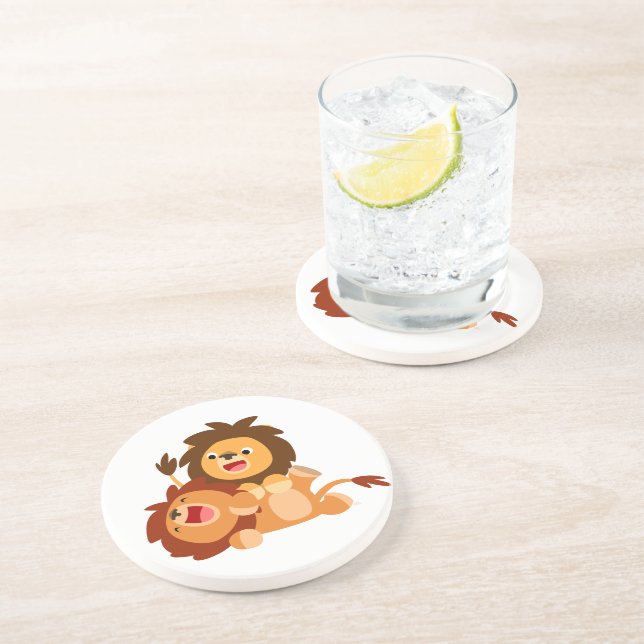 Two Cute Playful Cartoon Lions Coaster (Side)