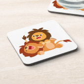 Two Cute Playful Cartoon Lions Coasters Set (Left Side)