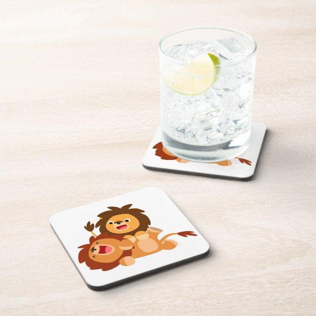 Two Cute Playful Cartoon Lions Coasters Set (Right Side)
