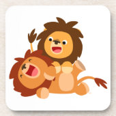 Two Cute Playful Cartoon Lions Coasters Set (Front)