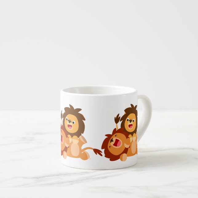 Two Cute Playful Cartoon Lions Espresso Mug (Front Right)