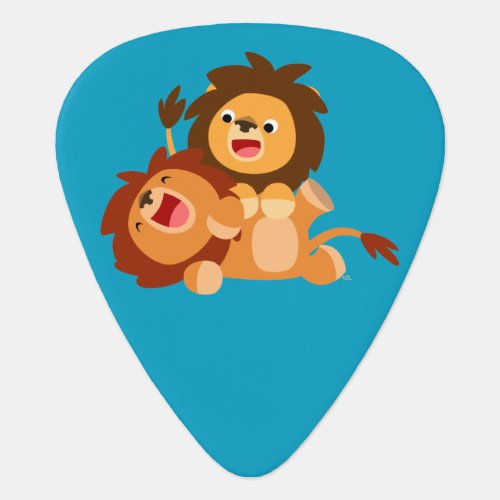 Two Cute Playful Cartoon Lions Guitar Pick