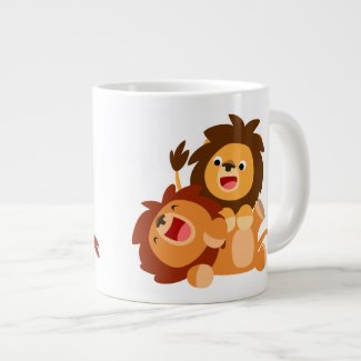 Two Cute Playful Cartoon Lions Jumbo Mug