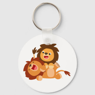 Two Cute Playful Cartoon Lions Keychain
