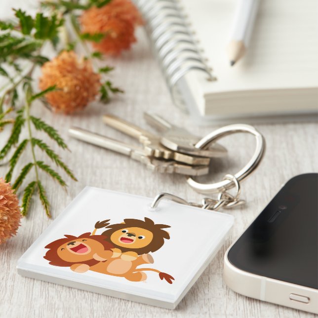 Two Cute Playful Cartoon Lions Keychain (Front Right)