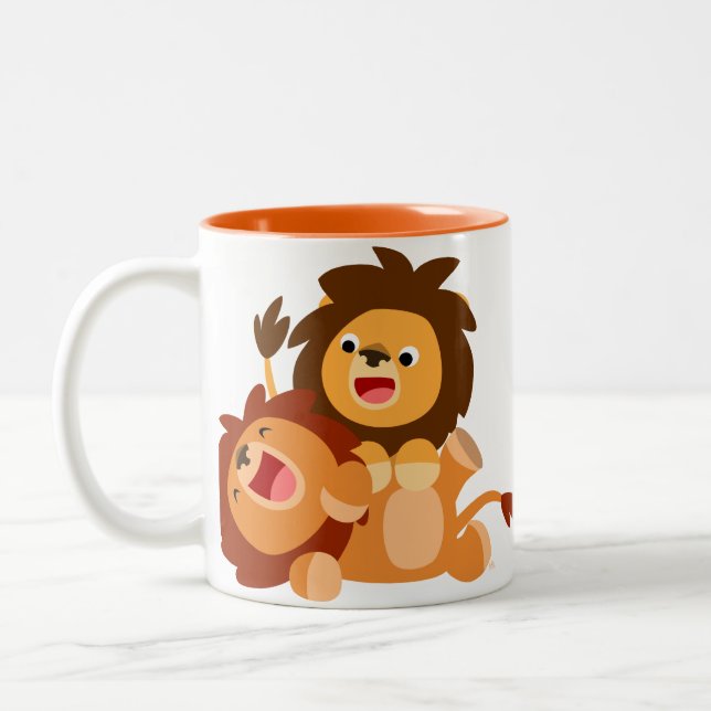 Two Cute Playful Cartoon Lions Mug (Left)