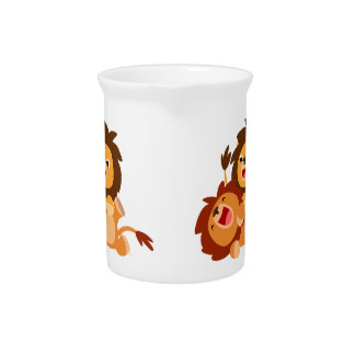 Two Cute Playful Cartoon Lions Pitcher