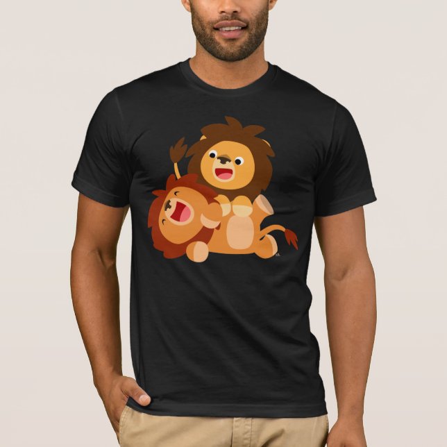 Two Cute Playful Cartoon Lions T-Shirt (Front)