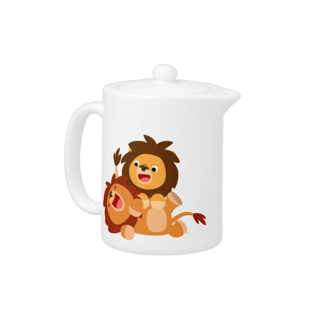 Two Cute Playful Cartoon Lions Teapot (Left)