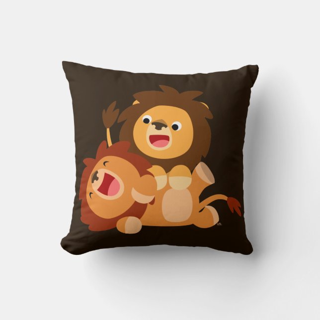Two Cute Playful Cartoon Lions Throw Pillow (Front)
