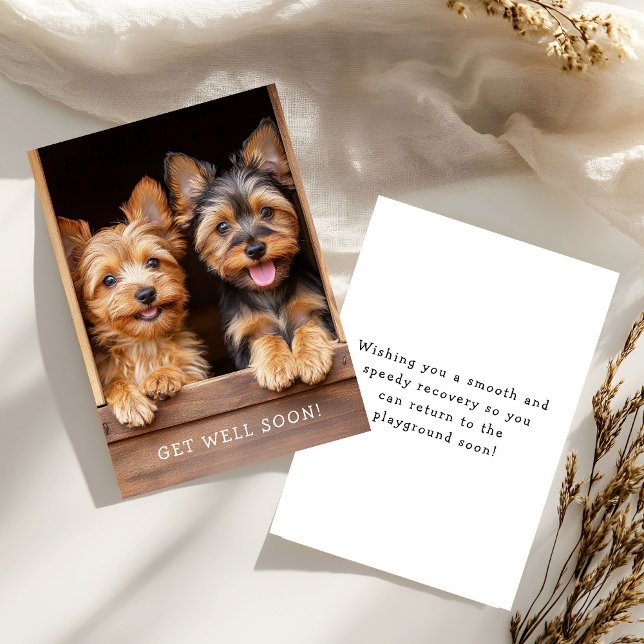 Two Cute Playful Yorkies Get Well Soon Card (Creator Uploaded)