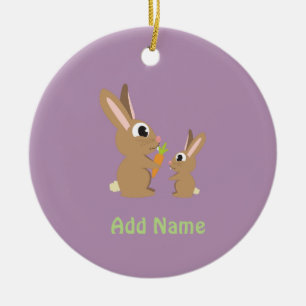 Two Cute Rabbits sharing a Carrot Ceramic Ornament