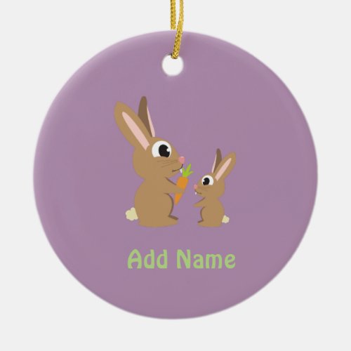 Two Cute Rabbits sharing a Carrot Ceramic Ornament