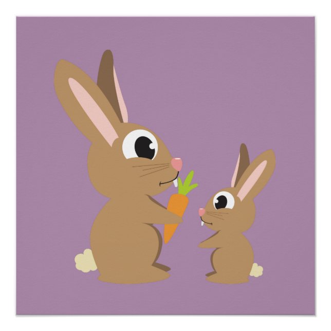 Two Cute Rabbits sharing a Carrot Poster (Front)