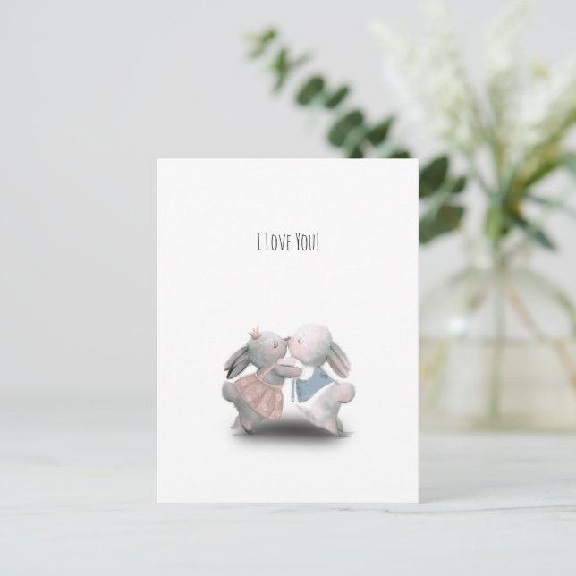 Two Cute Rabbits Sweet Valentine Love Card (Standing Front)