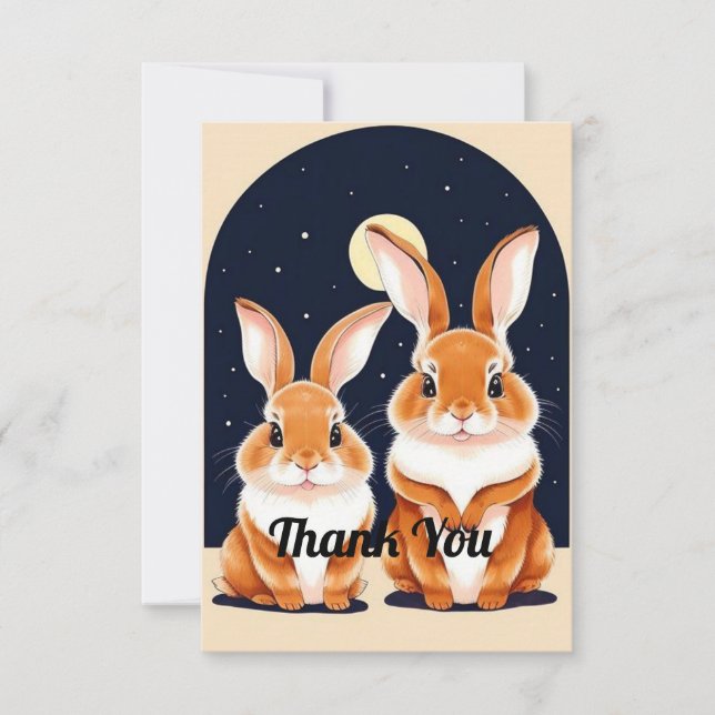 Two Cute Rabbits  Thank You Card (Front)