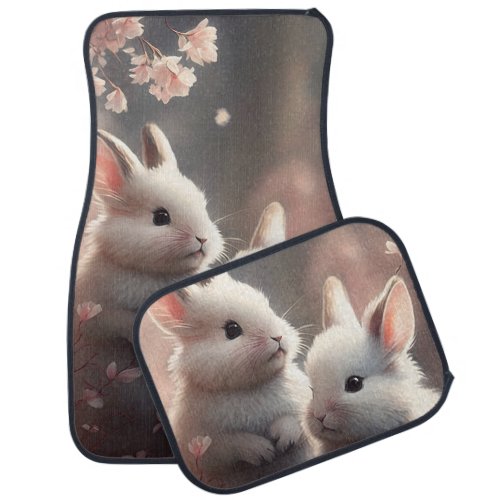 Two cute rabbits with sakura Full Set of Car Mats