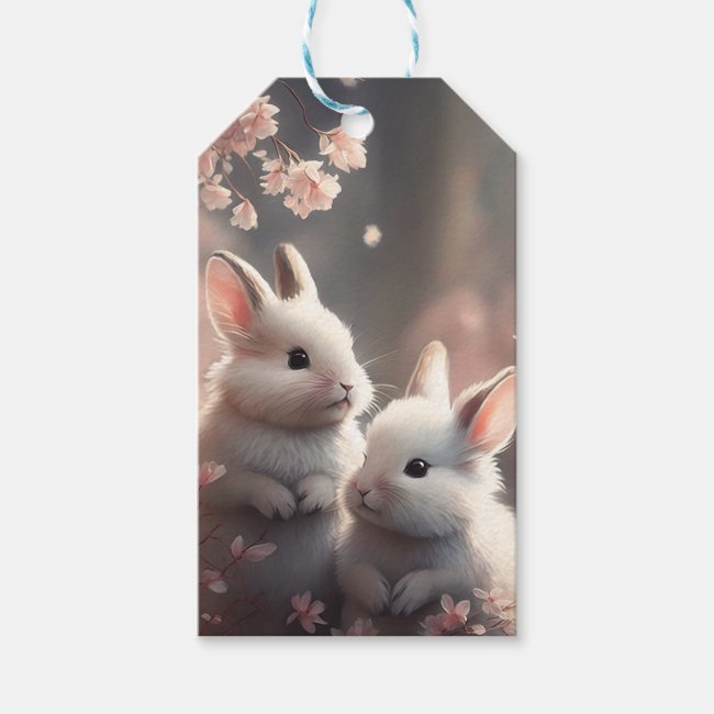 Two cute rabbits with sakura Gift Tag