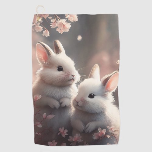 Two cute rabbits with sakura Golf Towel